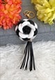 BLACK & WHITE FLOWER & TASSELS HANDBAG CHARM / KEYRING