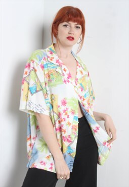 Vintage 80's Crazy Patterned Blouse Shirt Multi