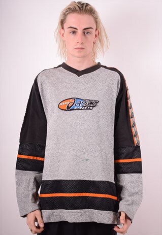 ASICS MENS VINTAGE SWEATSHIRT JUMPER LARGE GREY 90S