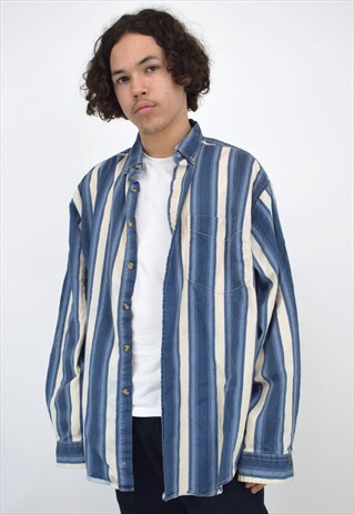 VINTAGE 90'S BLUE & WHITE STRIPED SHIRT