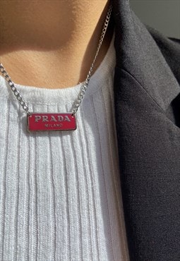 Repurposed Authentic Prada plaque tag - Necklace