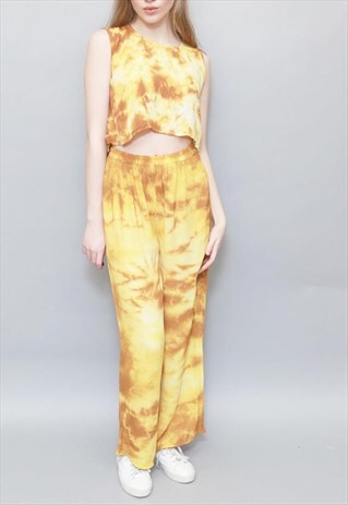 VINTAGE 1970'S FESTIVAL MUSTARD YELLOW TIE DYE CO ORD