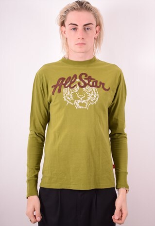 CONVERSE MENS VINTAGE TOP LONG SLEEVE SMALL GREEN 90S
