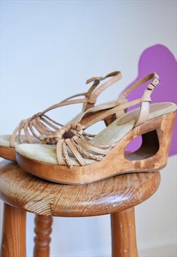 Vintage Faith 90s Wedge Sandals with Cut Out Tan