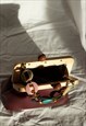 MAROON WOOD DETAIL CLAM CLASP BAG