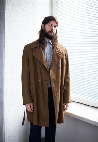 VINTAGE 70'S BROWN DOUBLE BREASTED BELTED TRENCH COAT