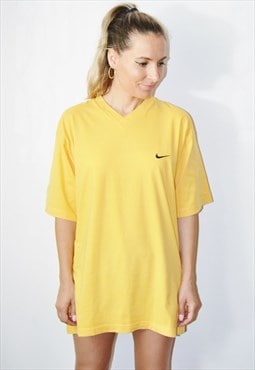 Vintage 90s NIKE Embroidered Logo Yellow T-Shirt Tee