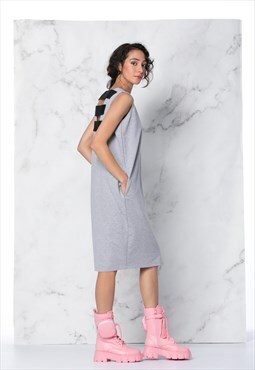 Grey Backless Midi Oversized Dress