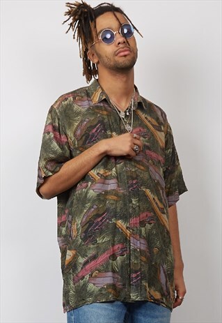VINTAGE 80'S C&A CAR & PALM PRINT HAWAIIAN SHIRT