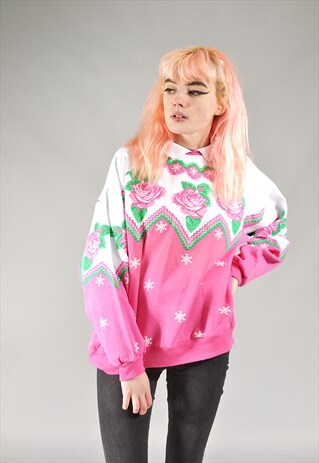 VINTAGE PINK WINTER ROSES CHRISTMAS SWEATER