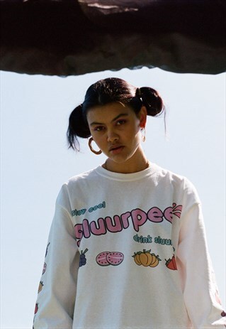 LONG SLEEVED T-SHIRT WHITE WITH PRINTED SLUURPEE DESIGN