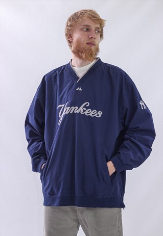 VINTAGE MENS MAJESTIC NEW YORK YANKEES MLB PULLOVER JACKET