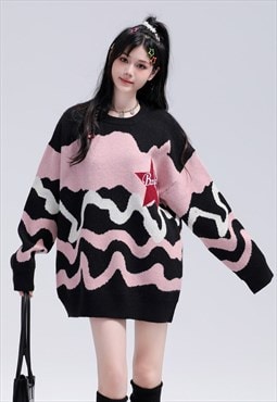 Abstract sweater knitted landscape jumper graffiti top pink