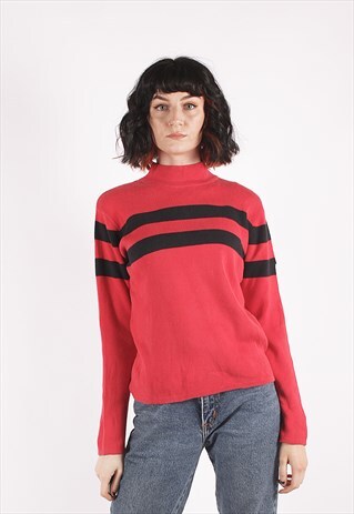 VINTAGE TOMMY HILFIGER RED COTTON ARM PATCH JUMPER /MM1613