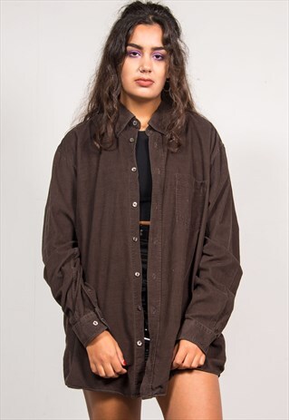 VINTAGE 90'S DARK BROWN CORD LONG SLEEVE SHIRT