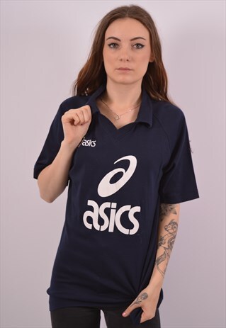 VINTAGE ASICS POLO SHIRT NAVY BLUE