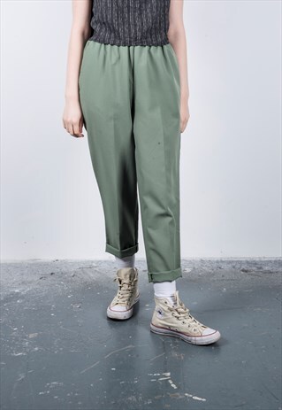 VINTAGE 1990S GREEN HIGH-WAISTED TROUSERS