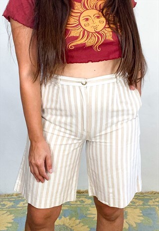 VINTAGE 90'S BEIGE STRIPE HIGH WAISTED SHORTS