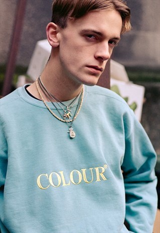COLOUR COLLECTIVE 'ORIGINAL' EMBROIDERED SWEAT IN WASH TEAL
