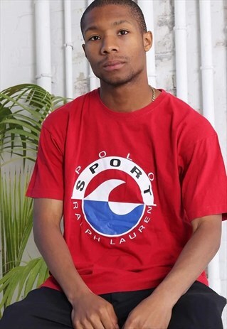 VINTAGE RALPH LAUREN POLO SPORT BIG LOGO T-SHIRT RED