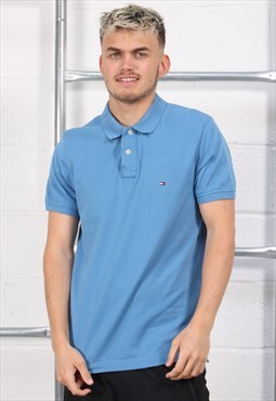 Vintage Tommy Hilfiger Polo Shirt in Blue Short Sleeve Large