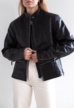 Vintage Black Racer Style Leather Jacket