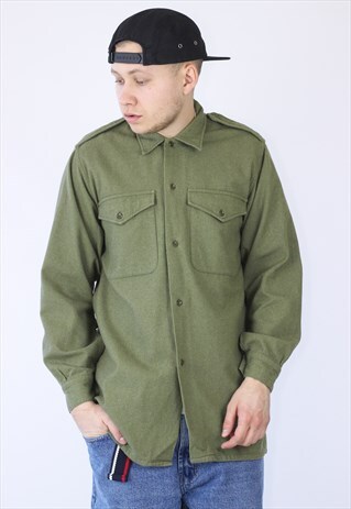 VINTAGE BRITISH ARMY MILITARY WOOL FIELD SHIRT LONG SLEEVE