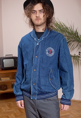 MUSTANG 90S DENIM BOMBER JACKET WITH A CHECKERED LINING