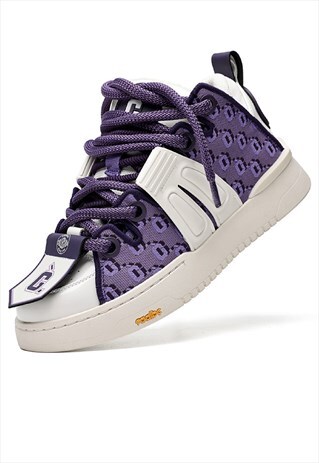 CHUNKY SOLE TRAINERS RETRO PATCH SNEAKERS SKATE SHOES PURPLE