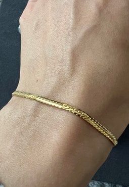 Gold over Silver D Shape Flat Snake bracelet for men 7.5inch