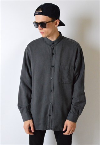 VINTAGE 90S DARK GREY COLLARLESS LONG SLEEVE SHIRT