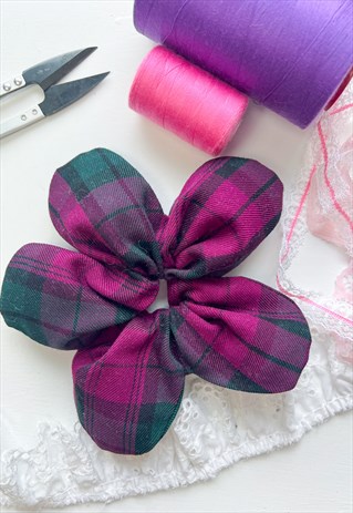 PURPLE TARTAN OVERSIZE FLOWER SCRUNCHIE