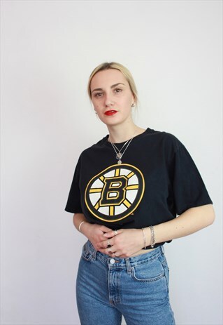 VINTAGE 90S REEBOK BOSTON CHARA 33 BLACK T-SHIRT UNISEX
