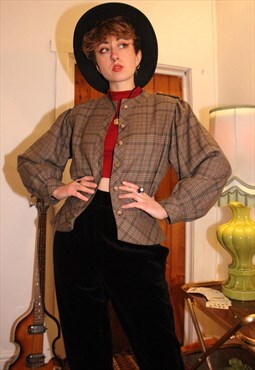 Vintage 80s Plaid Puff Balloon Sleeve Wool Jacket