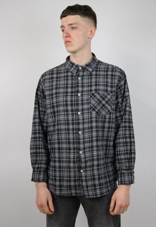 VINTAGE 90'S CHECK BLUE FLANNEL SHIRT