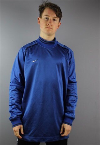VINTAGE NIKE TRAINING TOP/SWEATSHIRT IN BLUE WITH EMBROIDERY