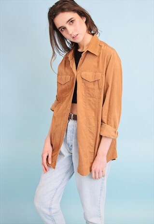 90'S RETRO CORDUROY BEIGE NEUTRAL OVERSIZED BOYFRIEND SHIRT