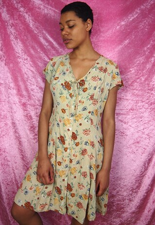 BEIGE FLORAL PRINT SUMMER DRESS