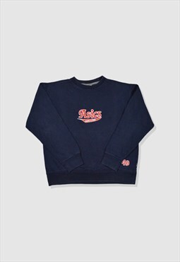 Vintage 90s ASICS Embroidered Spellout Logo Sweatshirt Navy