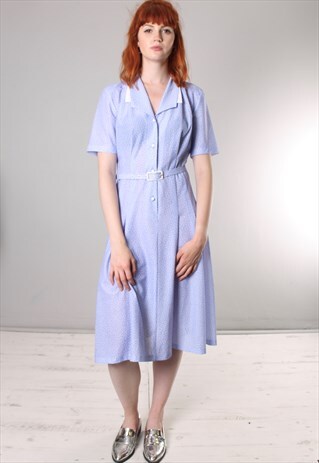VINTAGE 70S PATTERNED BELTED DRESS