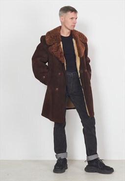 Vintage Brown Leather Sherpa Coat