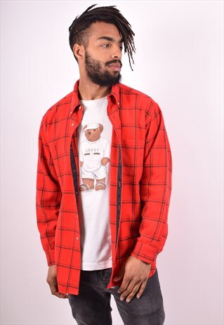 PENDLETON MENS VINTAGE FLANNEL SHIRT LARGE RED CHECK 90S