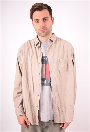 MENS VINTAGE CORDUROY SHIRT XL KHAKI 90S