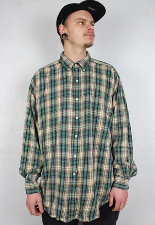 VINTAGE RALPH LAUREN POLO GREEN CHECK SHIRT BUTTON DOWN