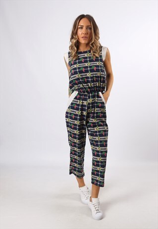JUMPSUIT PRINT FRUIT PATTERNED VINTAGE 3/4 LENGTH UK 8 (CG3I