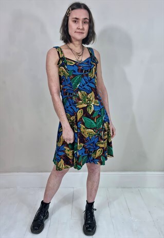 VINTAGE 90'S DARK TROPICAL PRINT STRAP DRESS
