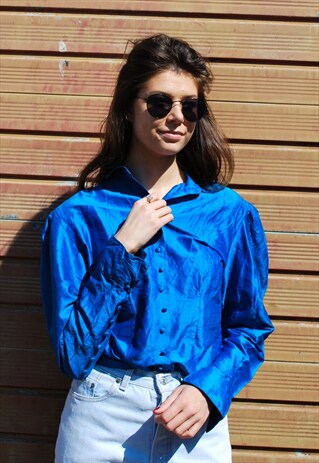 VINTAGE 70S BLUE SILK SHIRT