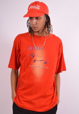 MENS VINTAGE T-SHIRT TOP XXL RED 90S