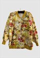 80'S COTTON VINTAGE FLORAL YELLOW BOMBER JACKET