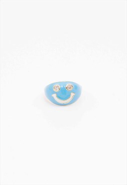 New Diamonte Blue Smiley Adjustable Ring